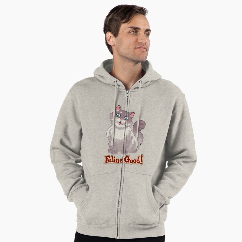 Feeling Good (Feline Good!) Zipped Hoodie - cute pet design by HackerLooks