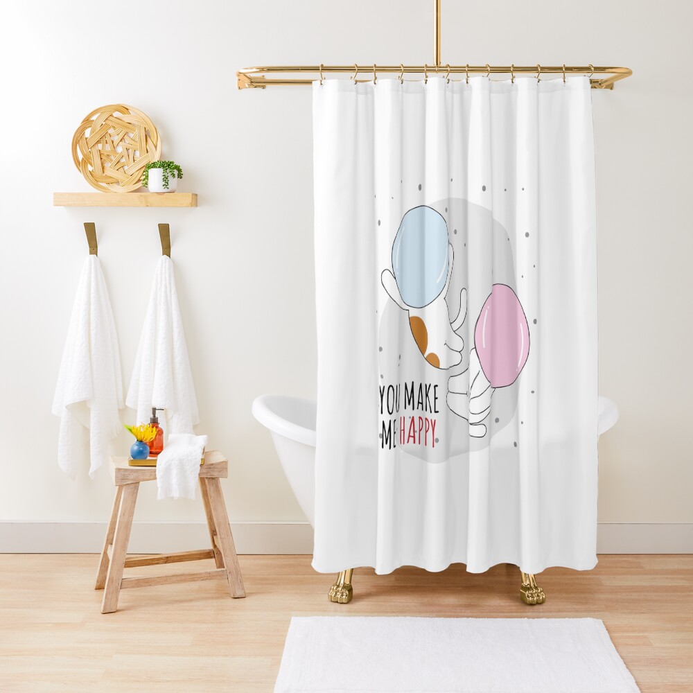 You Make Me Happy Shower Curtain - cute pet design by HackerLooks