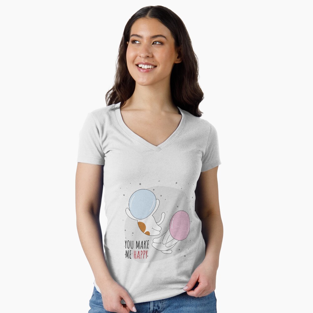 You Make Me Happy Fitted V-Neck T-Shirt - cute pet design by HackerLooks