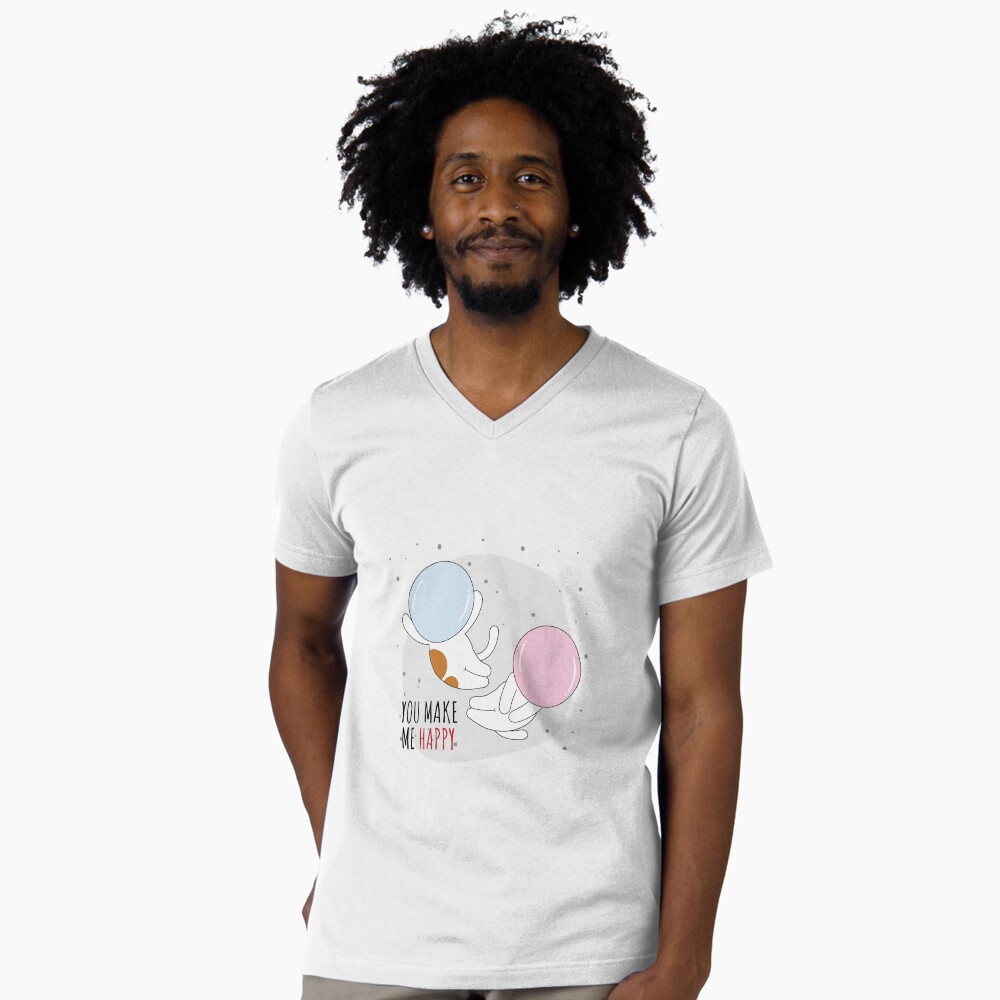 You Make Me Happy V-Neck T-Shirt - cute pet design by HackerLooks