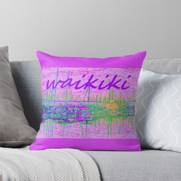 Pink sunset over the harbor and Magic Island Throw Pillow