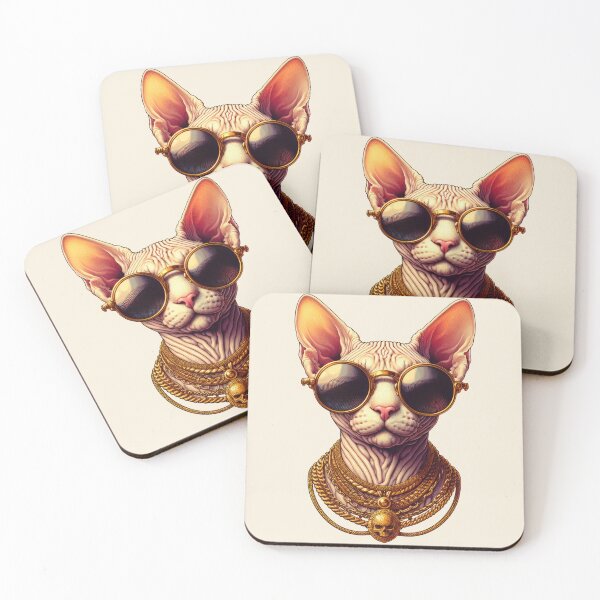 Item preview, Urban Cats #1 - Cream Sphynx Cat rocking a gold chain and oversized sunglasses designed and sold by elektronen.