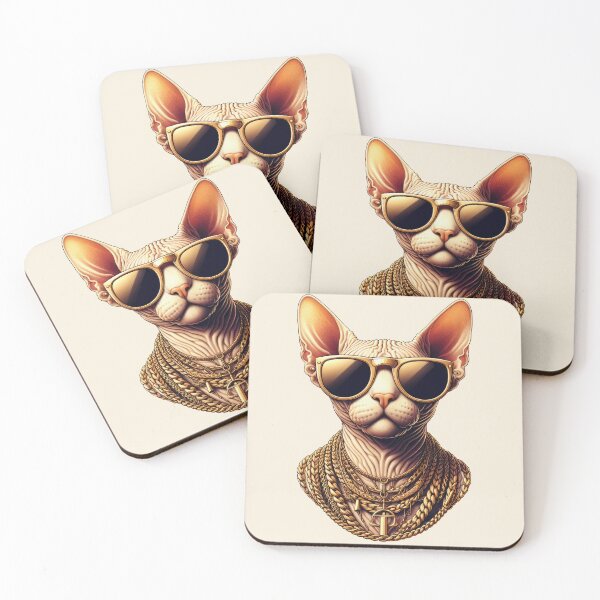 Item preview, Urban Cats #2 - Cream Sphynx Cat rocking a gold chain and oversized sunglasses designed and sold by elektronen.
