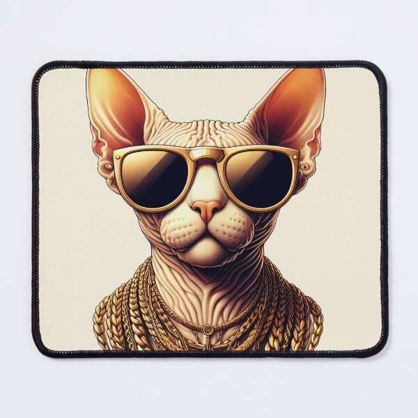 Item preview, Urban Cats #2 - Cream Sphynx Cat rocking a gold chain and oversized sunglasses designed and sold by elektronen.