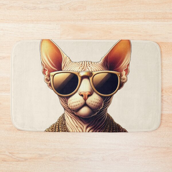 Item preview, Urban Cats #2 - Cream Sphynx Cat rocking a gold chain and oversized sunglasses designed and sold by elektronen.