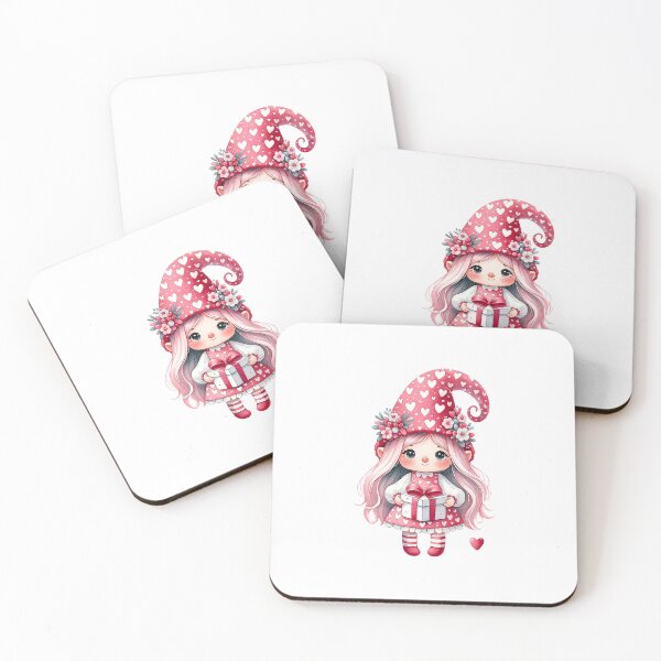 Item preview, Watercolor illustration of a cute gnome girl in a sitting pose for Valentine's Day, Valentine's Day greeting card with cute little girl in love designed and sold by Aonsnoopy.
