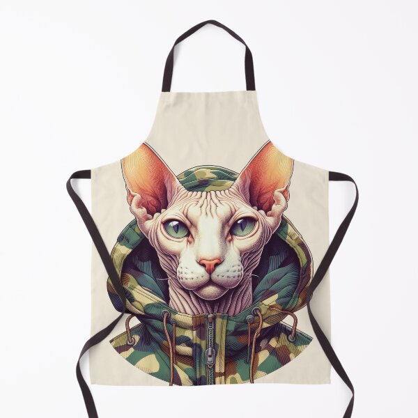 Item preview, Urban Cats #5 - Cream Sphynx Cat wearing an urban camo windbreaker designed and sold by elektronen.
