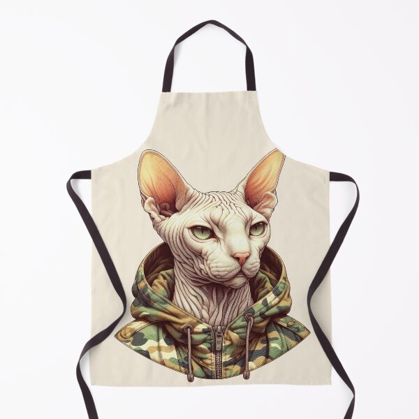 Item preview, Urban Cats #6 - Cream Sphynx Cat wearing an urban camo windbreaker designed and sold by elektronen.