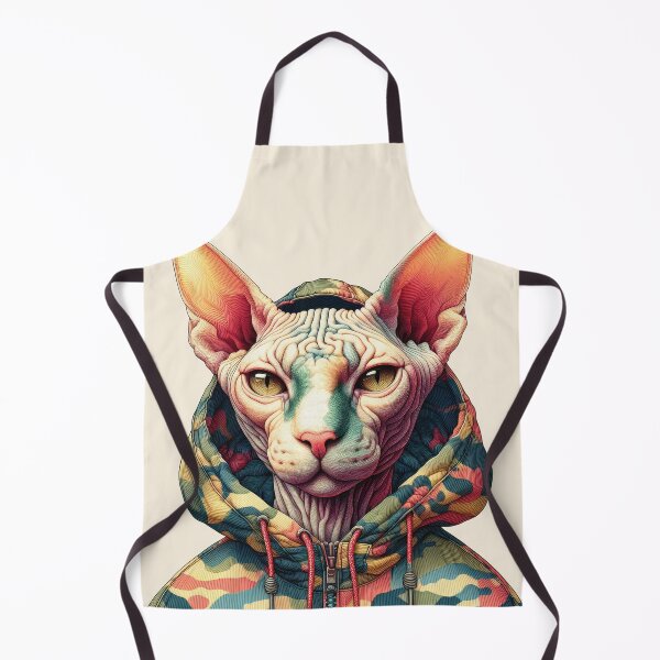 Item preview, Urban Cats #7 - Cream Sphynx Cat wearing an urban camo windbreaker designed and sold by elektronen.