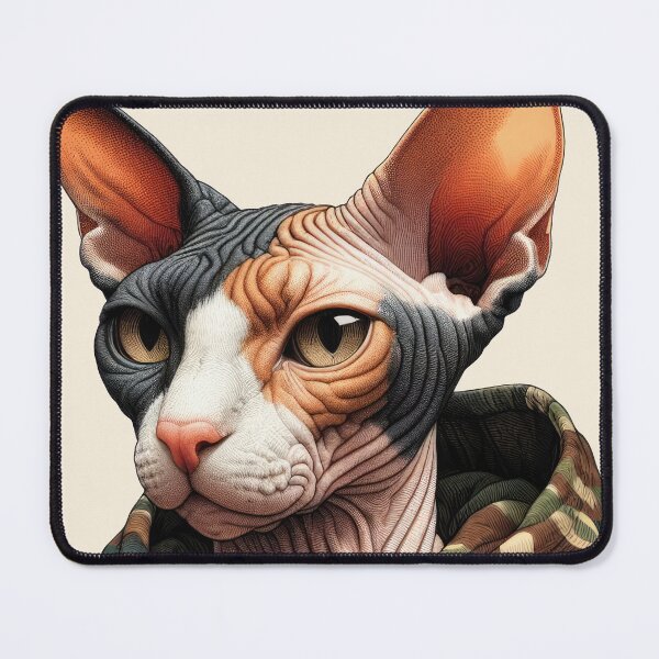 Item preview, Urban Cats #12 - Calico Sphynx Cat wearing an urban camo windbreaker designed and sold by elektronen.