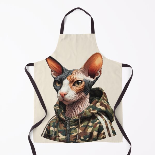 Item preview, Urban Cats #12 - Calico Sphynx Cat wearing an urban camo windbreaker designed and sold by elektronen.