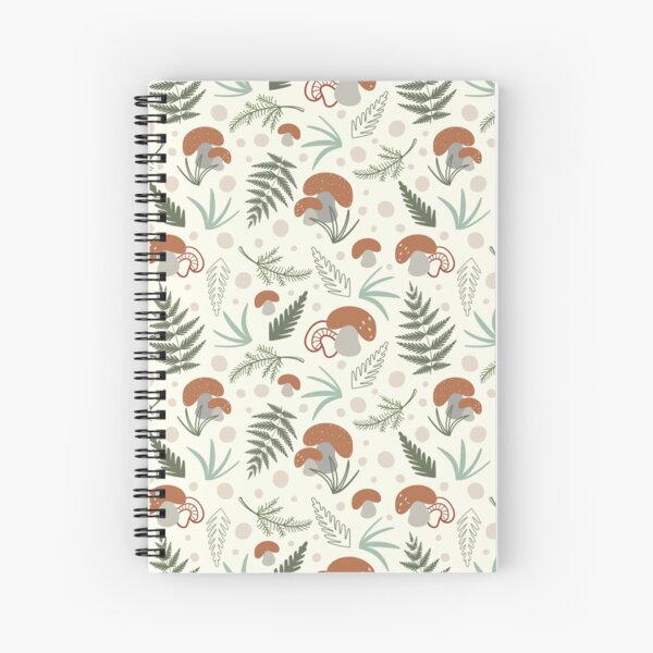 Mushrooms and ferns woodland day seamless pattern Spiral Notebook
