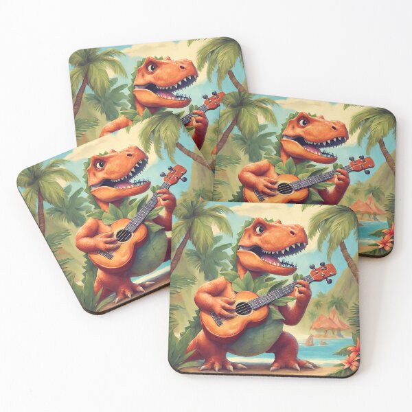 Item preview, Dinosaur playing a ukulele at a tropical luau designed and sold by tetisola.