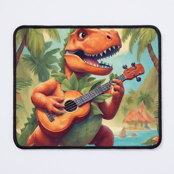 Item preview, Dinosaur playing a ukulele at a tropical luau designed and sold by tetisola.