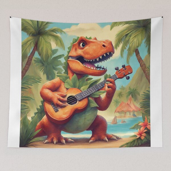 Item preview, Dinosaur playing a ukulele at a tropical luau designed and sold by tetisola.