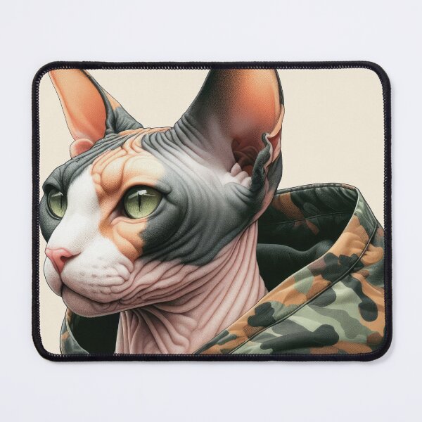 Item preview, Urban Cats #13 - Calico Sphynx Cat wearing an urban camo windbreaker designed and sold by elektronen.