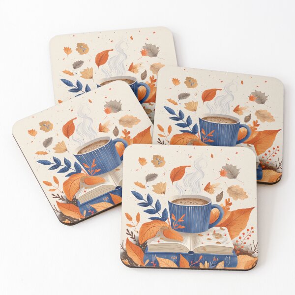 Item preview, Coffee on books in Autumn with maple leaves designed and sold by WarmHeartedArt.
