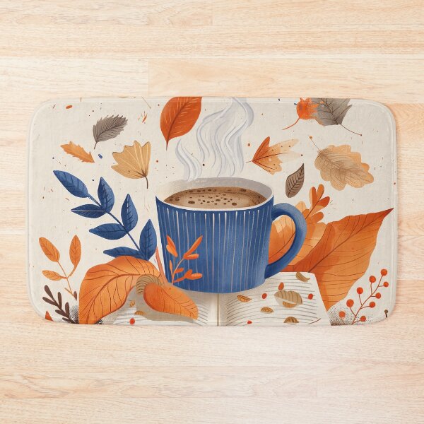 Item preview, Coffee on books in Autumn with maple leaves designed and sold by WarmHeartedArt.