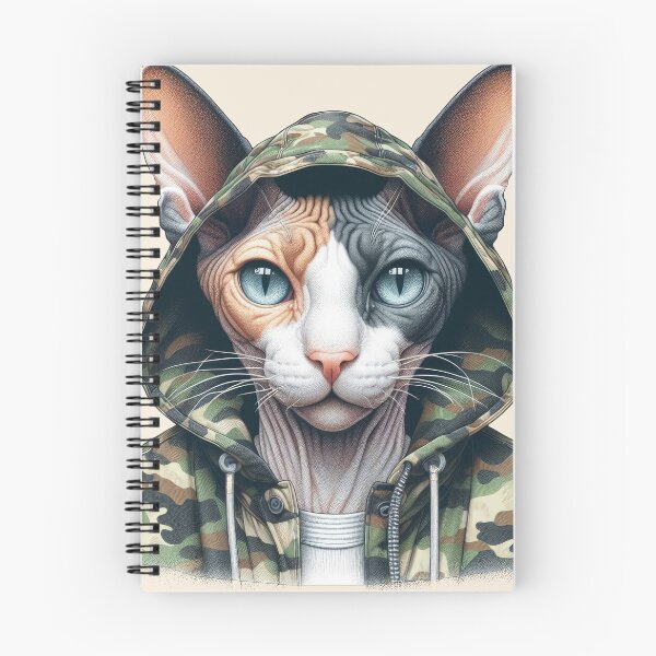 Item preview, Urban Cats #14 - Calico Sphynx Cat wearing an urban camo windbreaker designed and sold by elektronen.