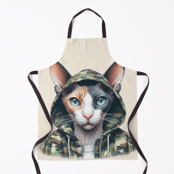 Item preview, Urban Cats #14 - Calico Sphynx Cat wearing an urban camo windbreaker designed and sold by elektronen.