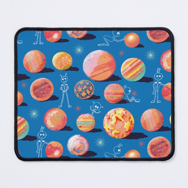 Artikelvorschau, Abgestürzte Monde des Jupiter Muster orange auf blau entworfen und verkauft von colorofmagic.