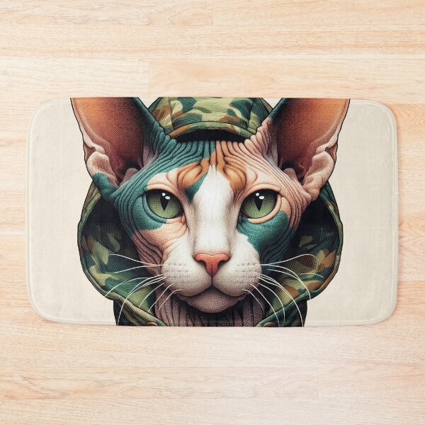 Item preview, Urban Cats #15 - Calico Sphynx Cat wearing an urban camo windbreaker designed and sold by elektronen.