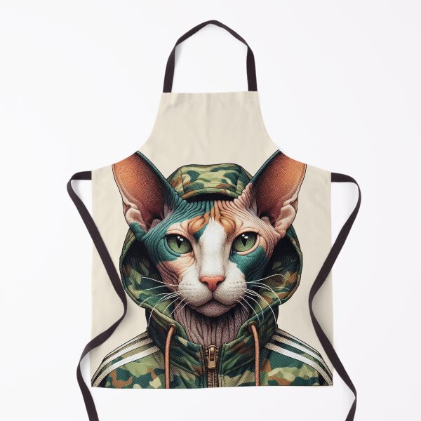 Item preview, Urban Cats #15 - Calico Sphynx Cat wearing an urban camo windbreaker designed and sold by elektronen.