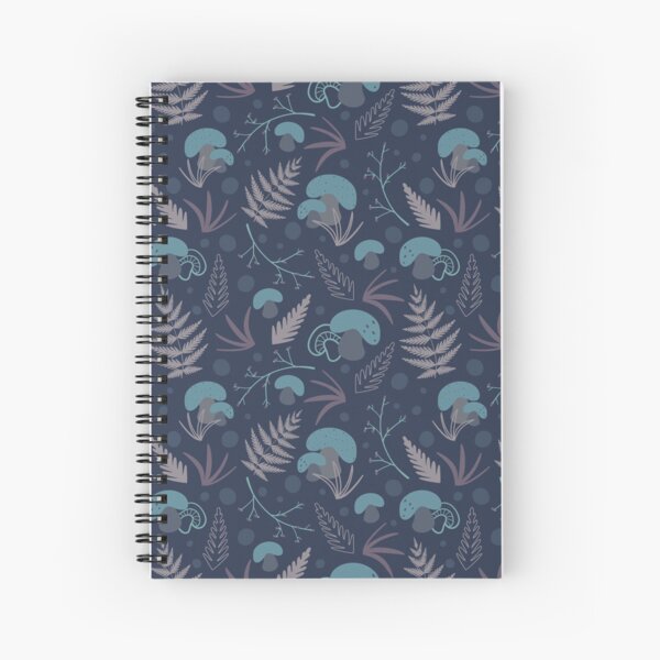 Woodland night with mushrooms and ferns seamless pattern Spiral Notebook