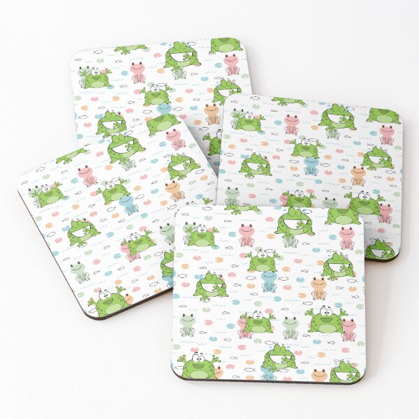 Item preview, Cute green frog on pastel frog and fish pattern designed and sold by BritishDelights.