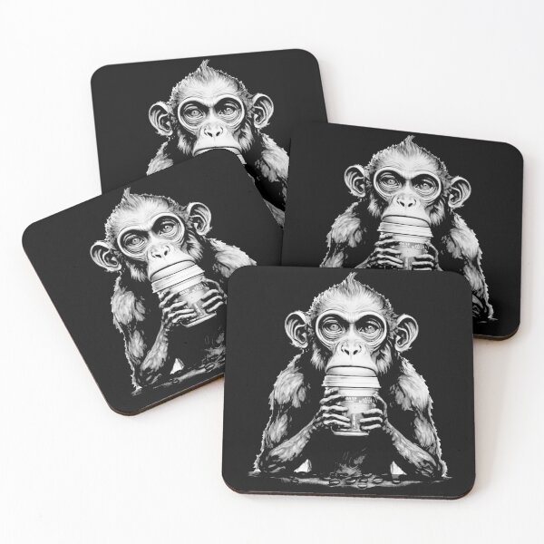 Item preview, Tired Monkey drinking a coffee designed and sold by Szkicerka.