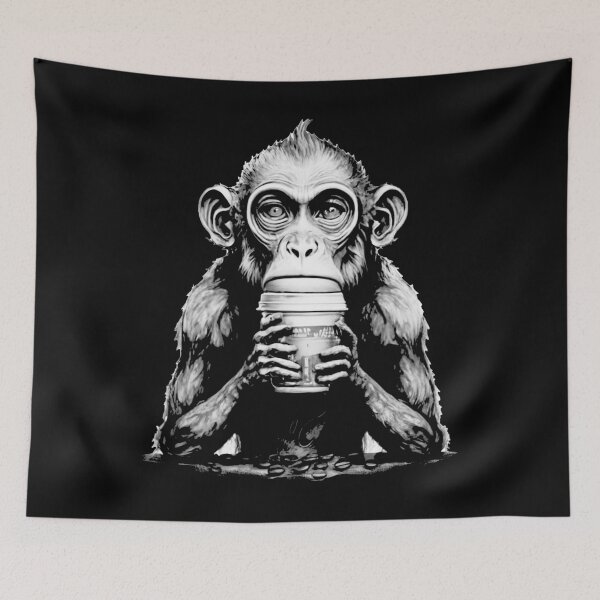 Item preview, Tired Monkey drinking a coffee designed and sold by Szkicerka.