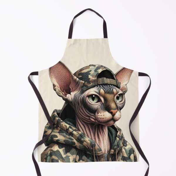 Item preview, Urban Cats #18 - Fawn Sphynx Cat wearing an urban camo windbreaker designed and sold by elektronen.