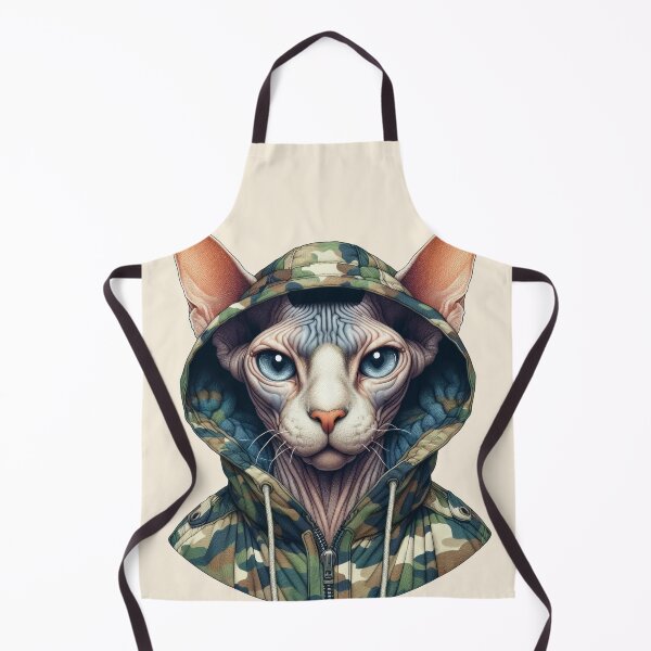 Item preview, Urban Cats #19 - Fawn Sphynx Cat wearing an urban camo windbreaker designed and sold by elektronen.