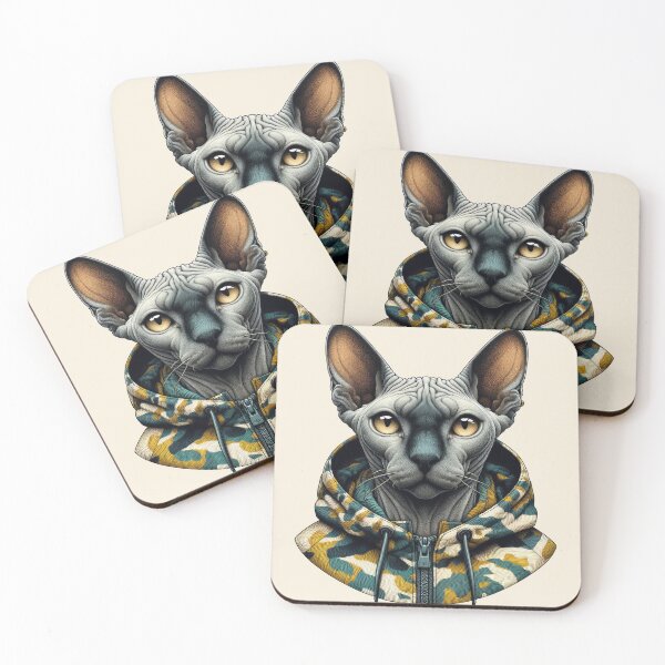 Item preview, Urban Cats #20 - Seal Point Sphynx Cat wearing an urban camo windbreaker designed and sold by elektronen.