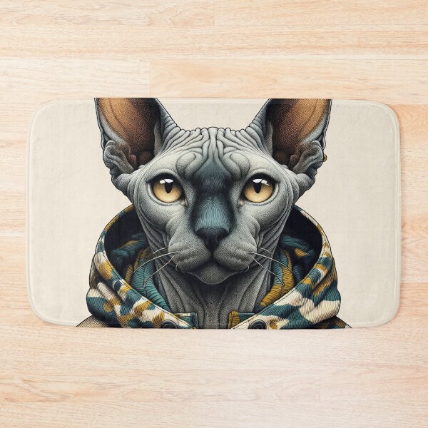 Item preview, Urban Cats #20 - Seal Point Sphynx Cat wearing an urban camo windbreaker designed and sold by elektronen.