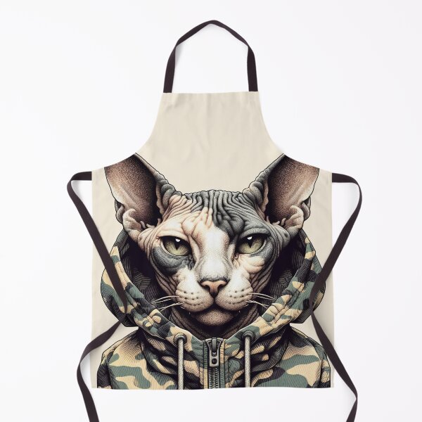 Item preview, Urban Cats #21 - Seal Point Sphynx Cat wearing an urban camo windbreaker designed and sold by elektronen.