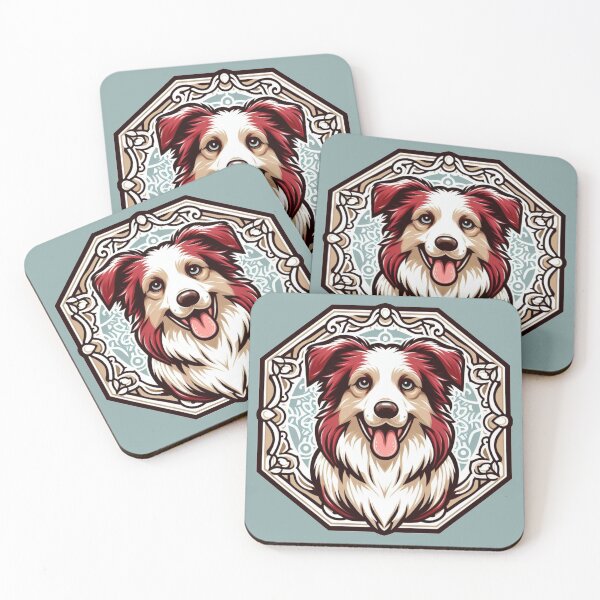 Item preview, Border Collie Red And White Herding Dog Cartoon Smiling Illustration designed and sold by CoffeeIsATrip.