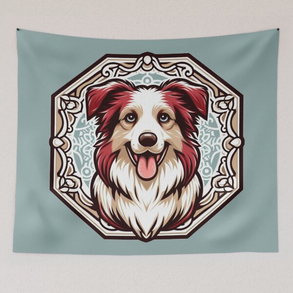 Item preview, Border Collie Red And White Herding Dog Cartoon Smiling Illustration designed and sold by CoffeeIsATrip.