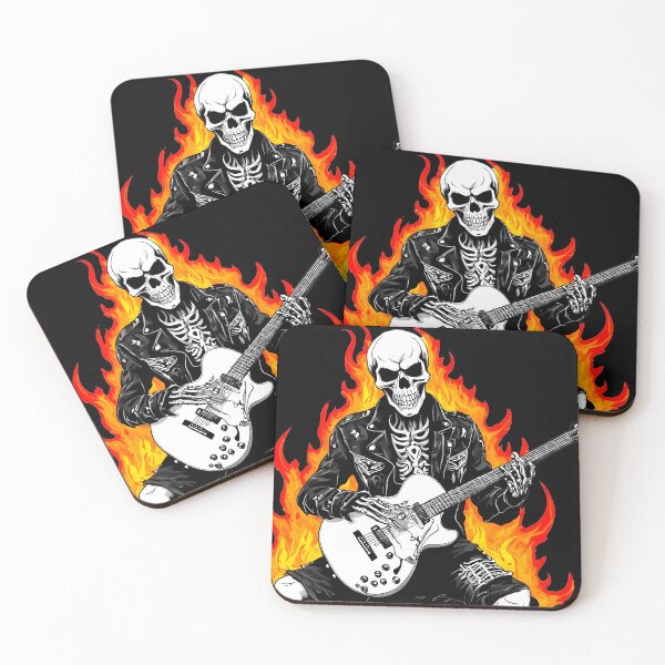 Item preview, SKULL SOLO GUITARIST ON FIRE designed and sold by MetalKrane.