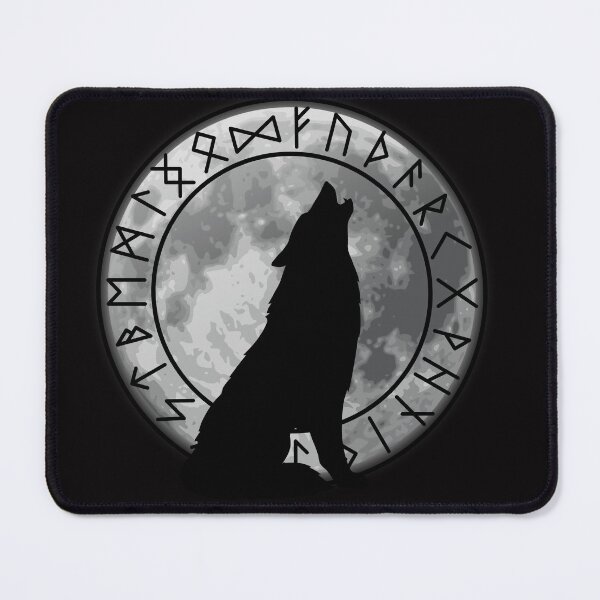 Item preview, Wolf in full moon with rune wheel, Vikings, Celts, Norse mythology, Fenrir designed and sold by CorvusLunaArt.