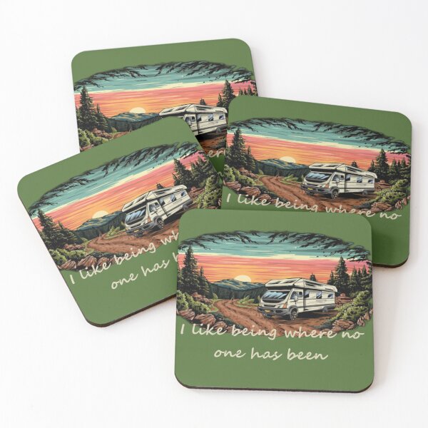 Item preview, Mountain landscape, camper with text ' I like being where no one has been ' designed and sold by Tomasz  Siennicki.