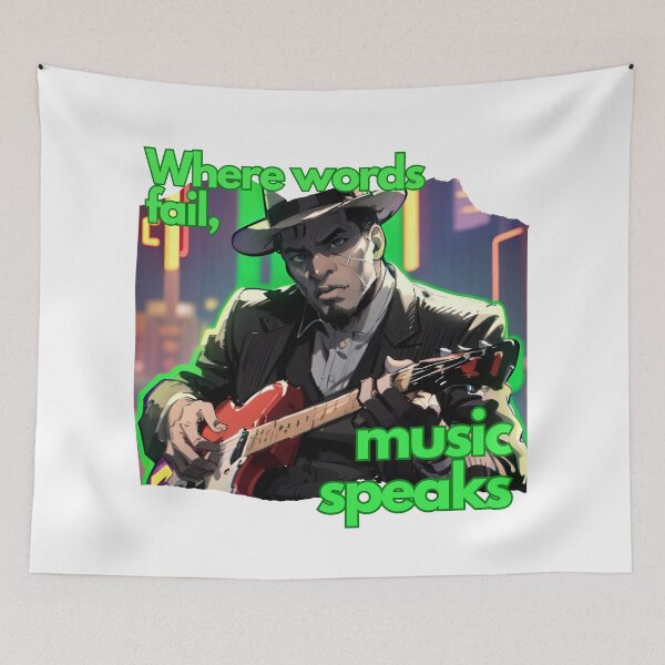 Item preview, Where words fail, music speaks - anime blues rock musician - green designed and sold by TheRubberOnion.