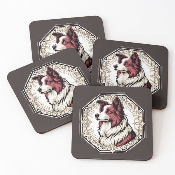 Item preview, Border Collie Red And White Herding Dog Illustration Stoic Blue Eye designed and sold by CoffeeIsATrip.