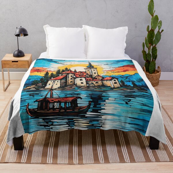 Item preview, Lake Bled travel vintage colorful anime graphics designed and sold by wonderfulpark.