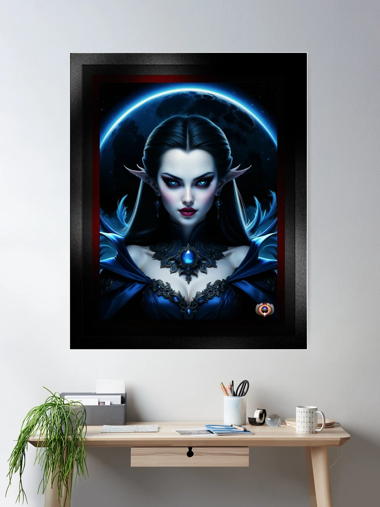 The Elfen Vampire Queen Stunning AI Concept Art Portrait by Xzendor7 Room Decor Poster Art Print
