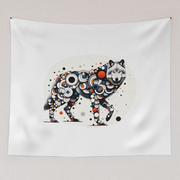Item preview, A wolf whose body is made up of a mosaic of colored circles and organic shapes in a modern art style. designed and sold by NexusSales.