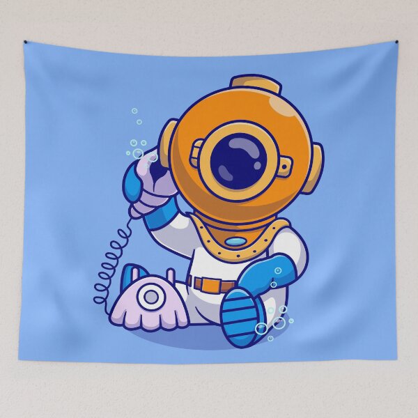 Item preview, Title: "Oceanic Connection: Cute Diver with Shell Phone" designed and sold by hjian8219.