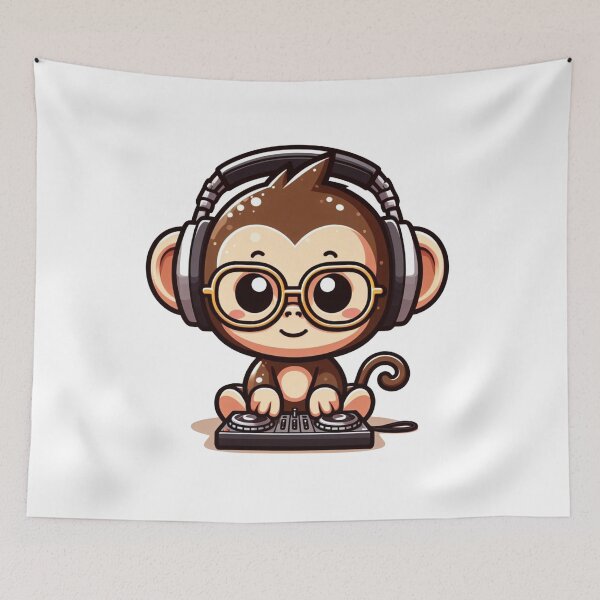 Item preview, cute dj monkey designed and sold by Artistichub4u.