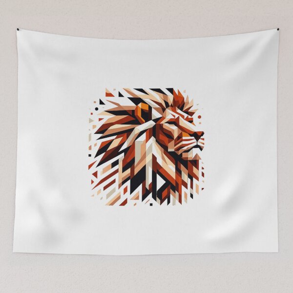 Item preview, A portrait of a lion depicted in a multi-faceted, cubist style with sharp geometric shapes in warm tones. designed and sold by NexusSales.