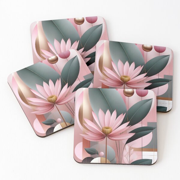 Item preview, Mid Century Botanical Retro Geometric Leaves  Florals Pink, Green  designed and sold by Prints and Lifestyle.